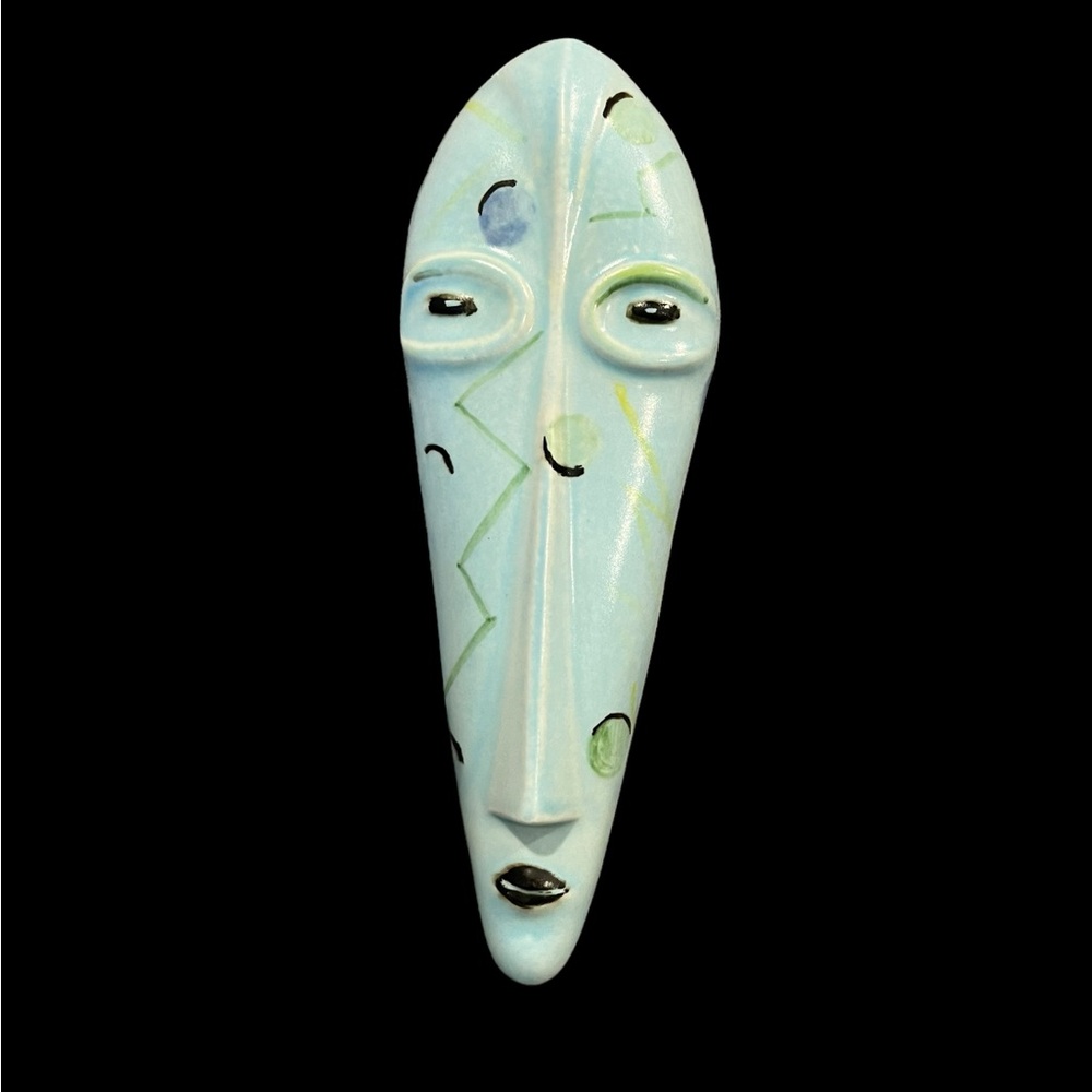 Dryden Artist Signed Ceramic Pottery Tribal Mask 14” Wall Mount
